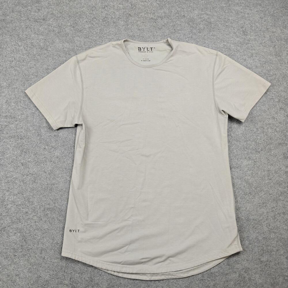BYLT Shirt Mens Large Beige Slim Basic Crewneck Cotton Polyester Spandex Tee